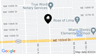 Map of 185 NE 105th St, Miami Shores FL, 33138