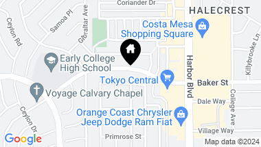Map of 1593 Baker Street, Costa Mesa CA, 92626
