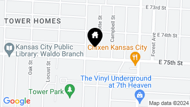 Map of 7436 Charlotte Street, Kansas City MO, 64131