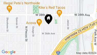 Map of 3640 Mariposa Street, Denver CO, 80211